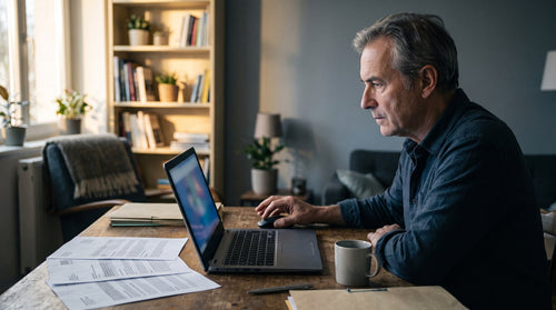 Un homme hésite avant de cliquer sur un message se disant des impôts