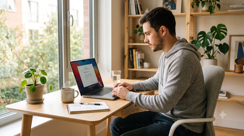 Jeune homme configurant Windows 11 sur son nouvel ordinateur portable
