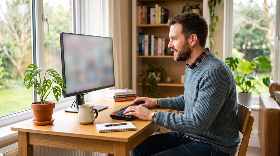 Homme vérifiant la compatibilité de son PC avec Windows 11