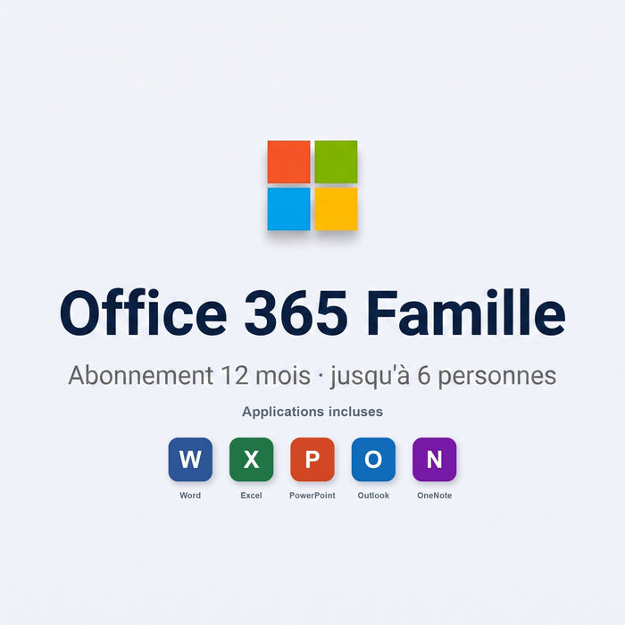 Microsoft Office 365 Famille — Abonnement 12 mois, jusqu'à 6 personnes, 1 To OneDrive par personne — Licence officielle