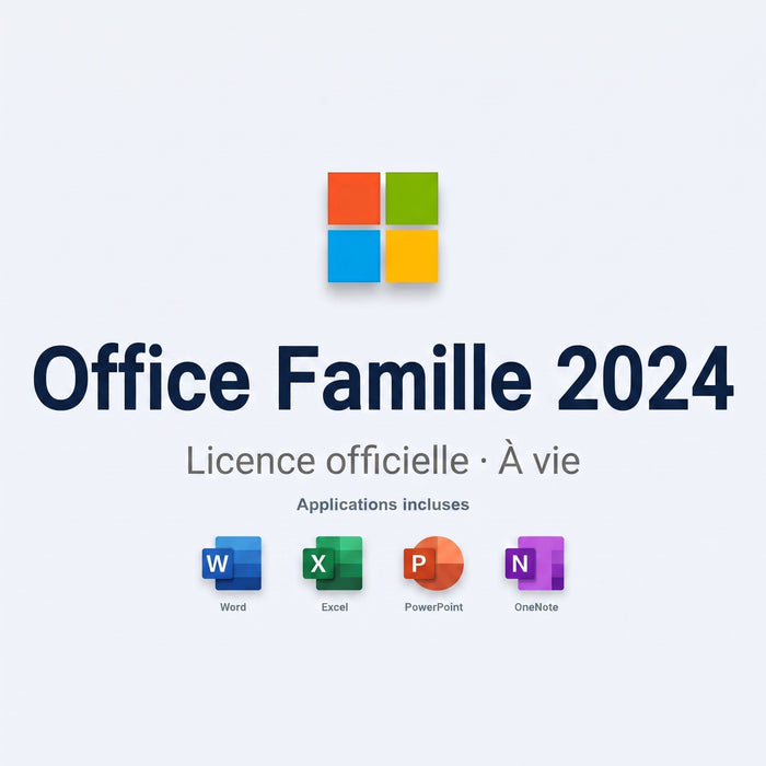Microsoft Office Famille 2024 — Licence à vie : Word, Excel, PowerPoint, OneNote — Licence officielle