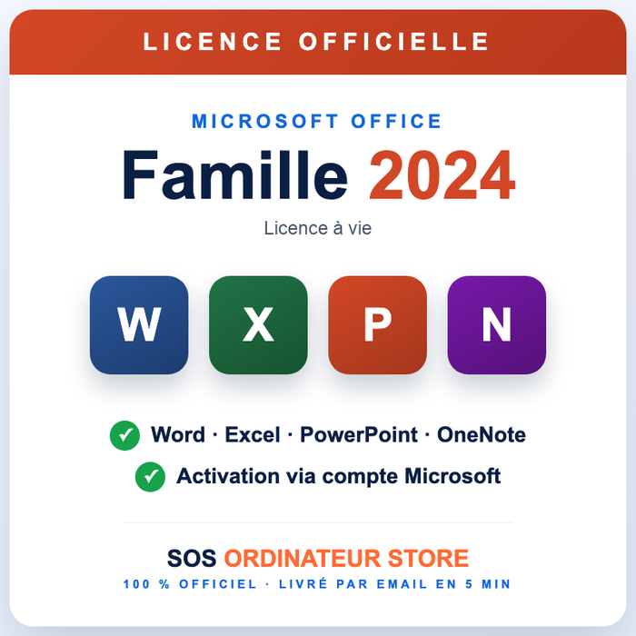 Microsoft Office Famille 2024 — Licence à vie 1 PC — Licence officielle