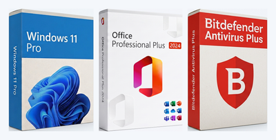 Pack Sécurité Totale PC, Windows 11 Pro + Office 2024 + Bitdefender