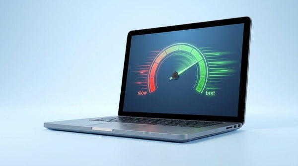 PC lent : ordinateur portable avec une jauge de vitesse passant du rouge au vert