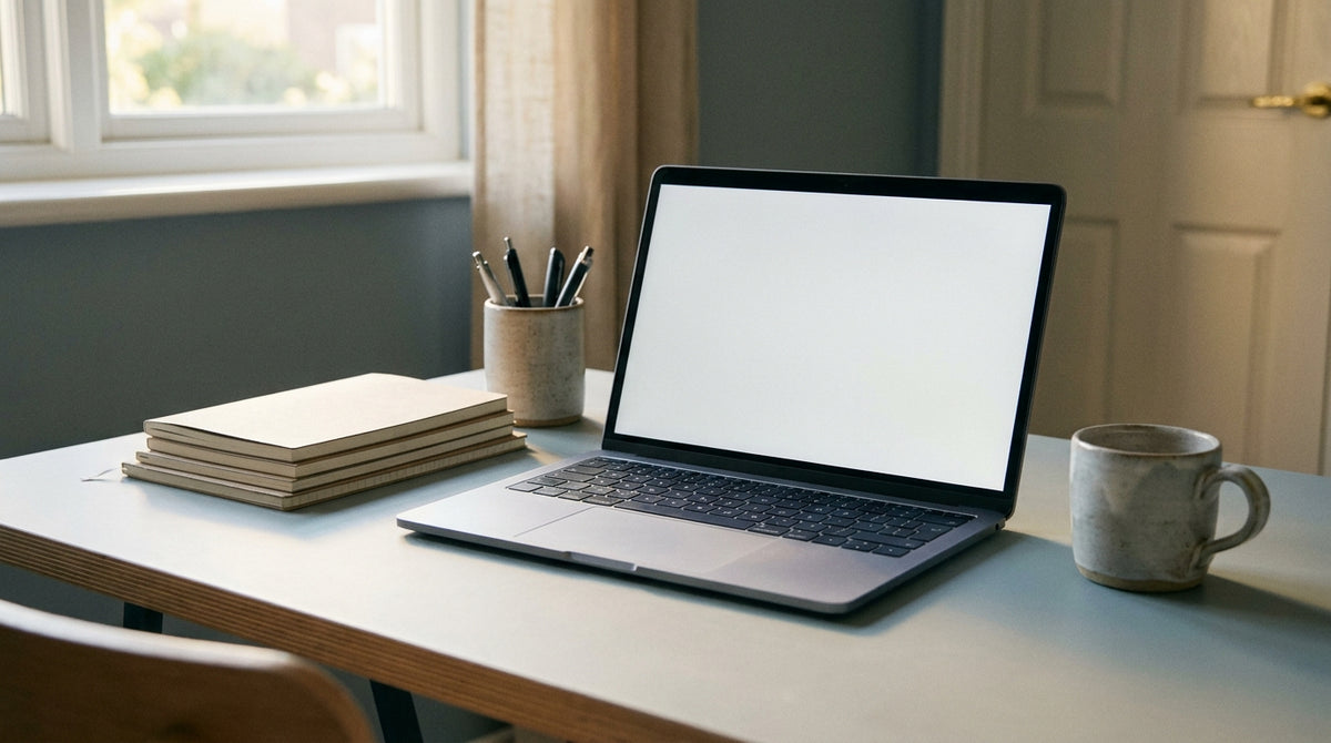 Un bureau d'étudiant avec un ordinateur portable et des cahiers