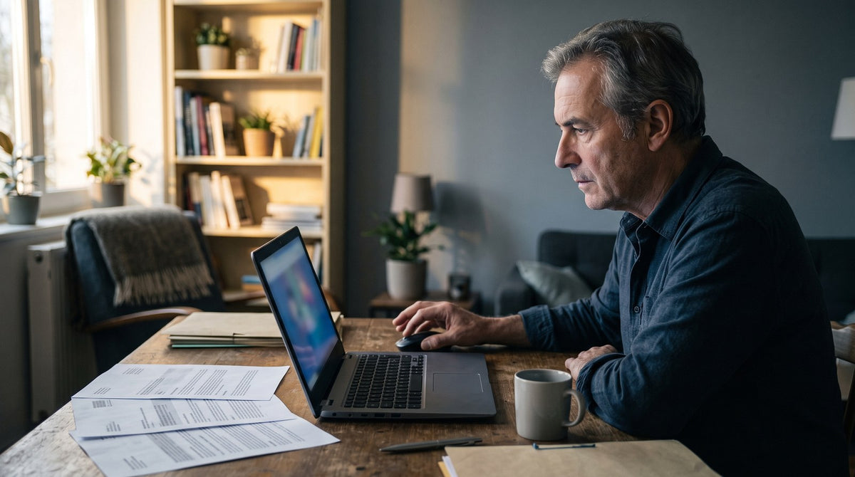 Un homme hésite avant de cliquer sur un message se disant des impôts