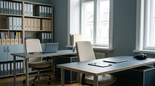 Deux postes de travail dans un petit bureau d'entreprise