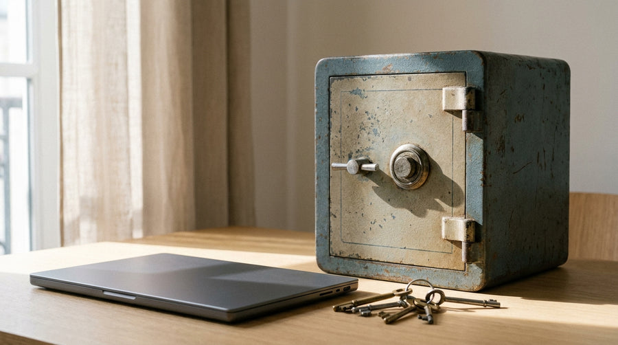Coffre-fort et ordinateur portable dans un bureau