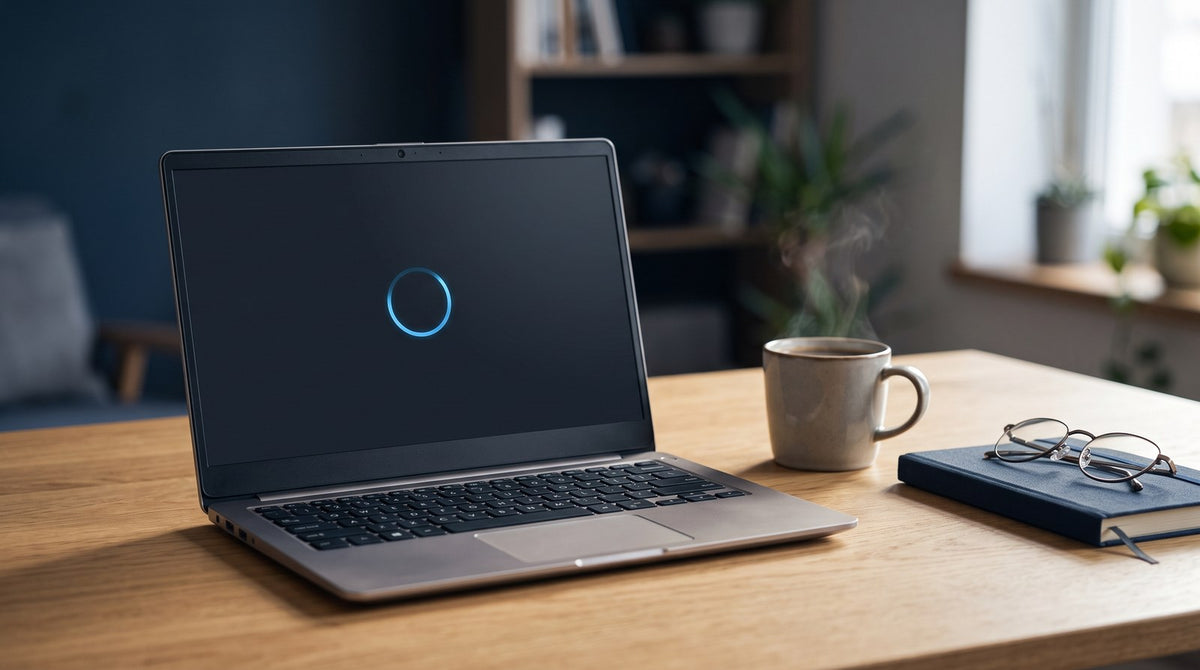 Un ordinateur portable installe une mise à jour sur un bureau clair