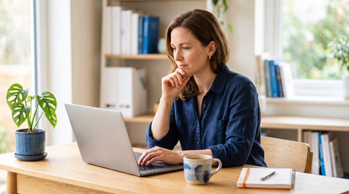 Une personne réfléchit au choix entre Office 2024 Standard et Professionnel Plus devant son ordinateur