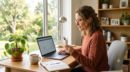 Femme cherchant sa clé de produit Windows sur son ordinateur portable