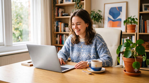 Une femme active Windows 11 en quelques minutes sur son ordinateur portable à la maison