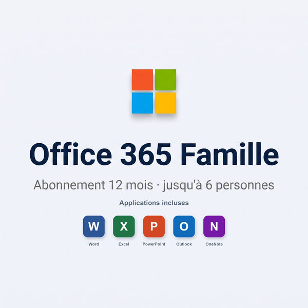 Microsoft Office 365 Famille — Abonnement 12 mois, jusqu'à 6 personnes, 1 To OneDrive par personne — Licence officielle