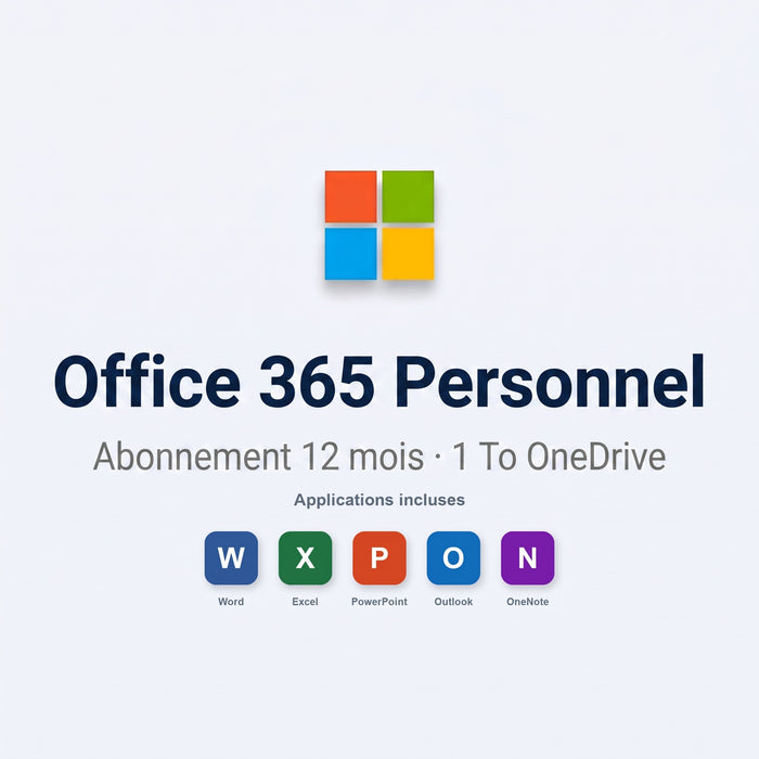 Microsoft Office 365 Personnel — Abonnement 12 mois, 1 To OneDrive — Licence officielle