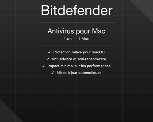 Bitdefender Antivirus pour Mac — 1 an / 1 Mac — Licence officielle SOS ORDINATEUR
