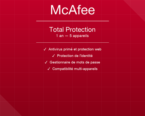 McAfee Total Protection — 1 an / 5 appareils — Licence officielle SOS ORDINATEUR