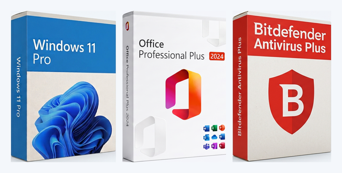 Pack Sécurité Totale PC — Windows 11 Pro + Office 2024 + Bitdefender