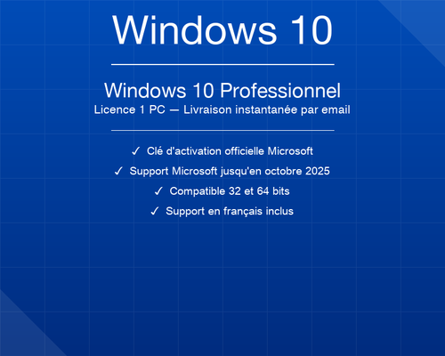 Windows 10 Pro — Licence 1 PC — Licence officielle SOS ORDINATEUR