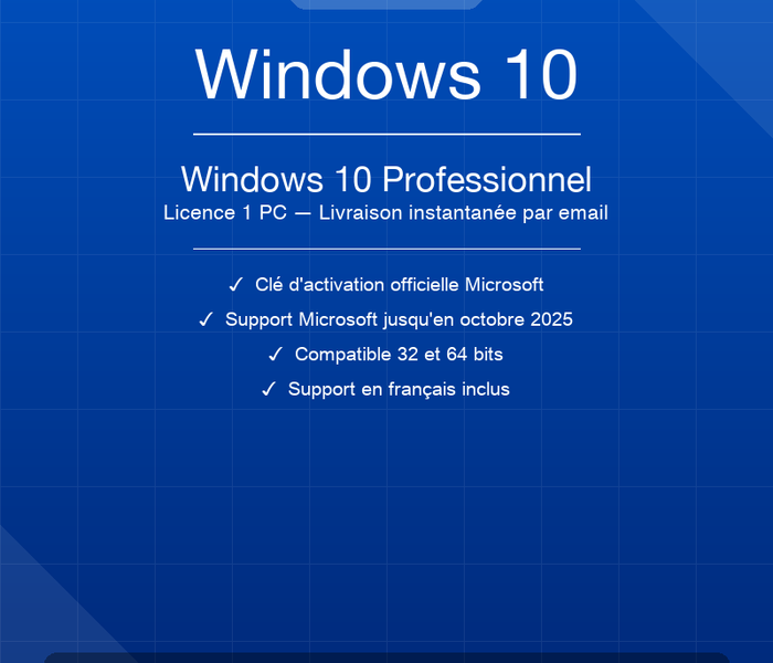 Windows 10 Pro — Licence 1 PC — Licence officielle SOS ORDINATEUR