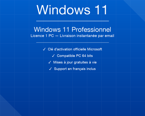 Windows 11 Pro — Licence 1 PC — Licence officielle SOS ORDINATEUR